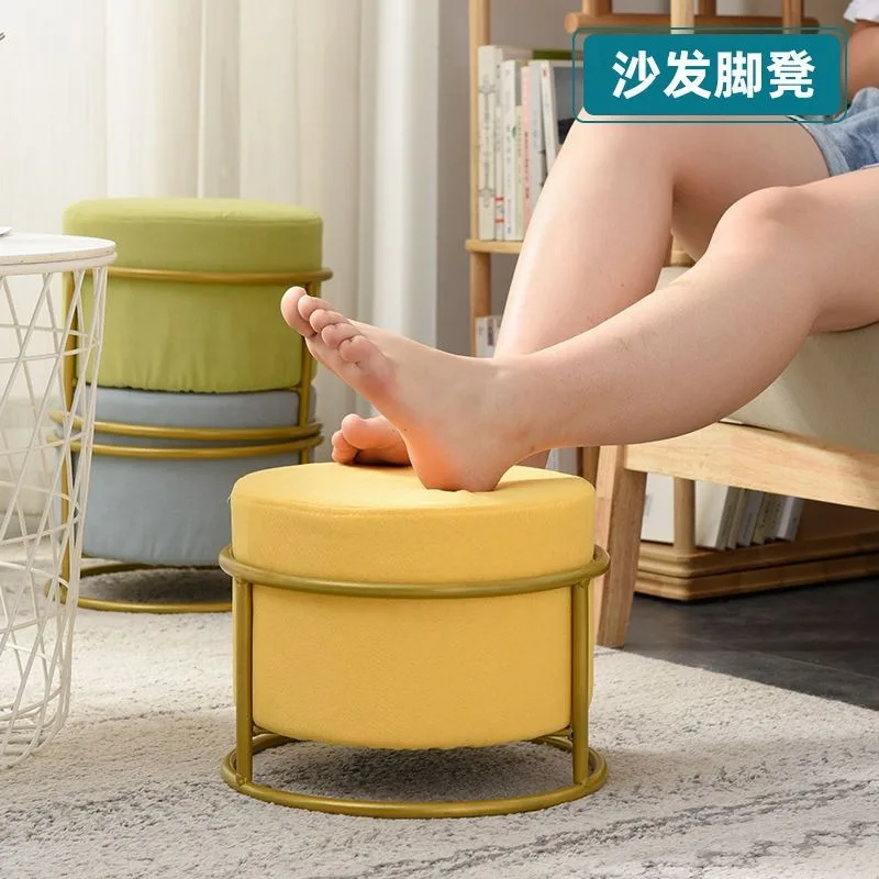 Household Low Stools Living Room Coffee Table Sofa Side Iron Frame Simple Adjustable Doorstep Shoe Changing Stool Ottomans Pouf