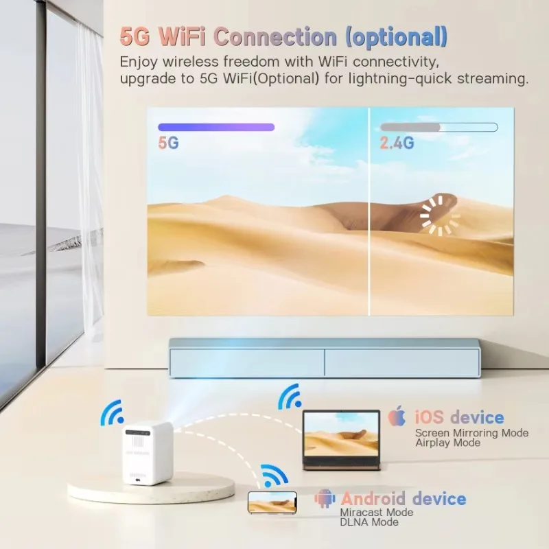 C30N Portable Mini Overhead LED Smart Projector, 1080P 4K‑Supported WiFi Wireless Phone Cast Home Cinema Projector