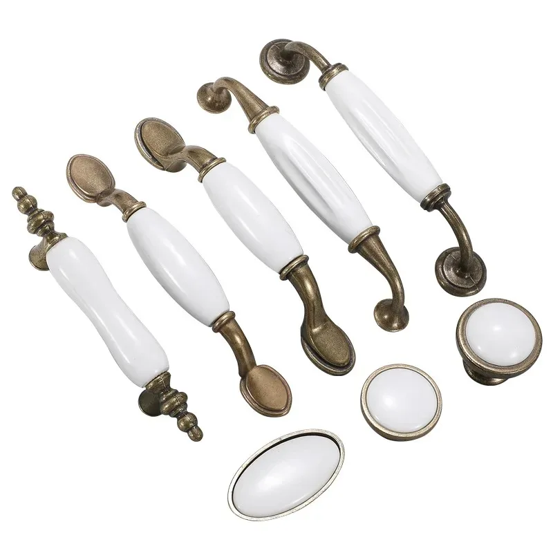 White Ceramic + Zinc Alloy Drawer Pull Handles Hole Center 76/96/128mm Kitchen Cabinet Door Knobs Furniture Kitchen Accessories