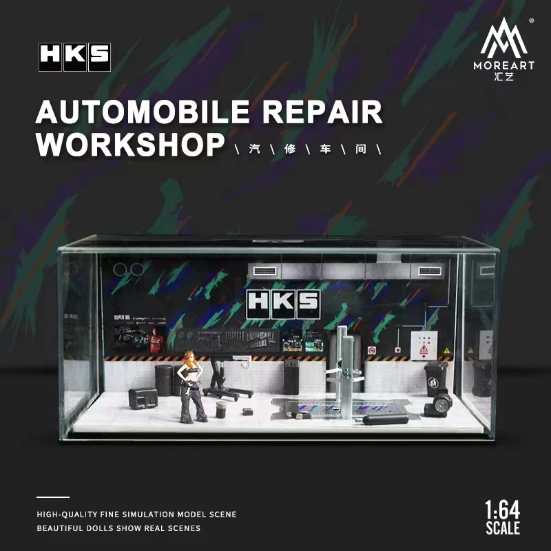 MoreArt 1:64 Non Assemble Diorama Auto Repair Workshop With Tools Set -Spoon&HKS Coating