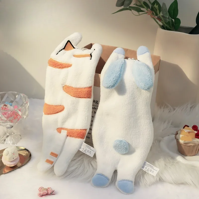 Soft Coral Fleece Hanging Hand Towel Cute Animal Back Absorbent Quick Dry Wipe Cloth For Home Bathroom Kitchen Daily Use
