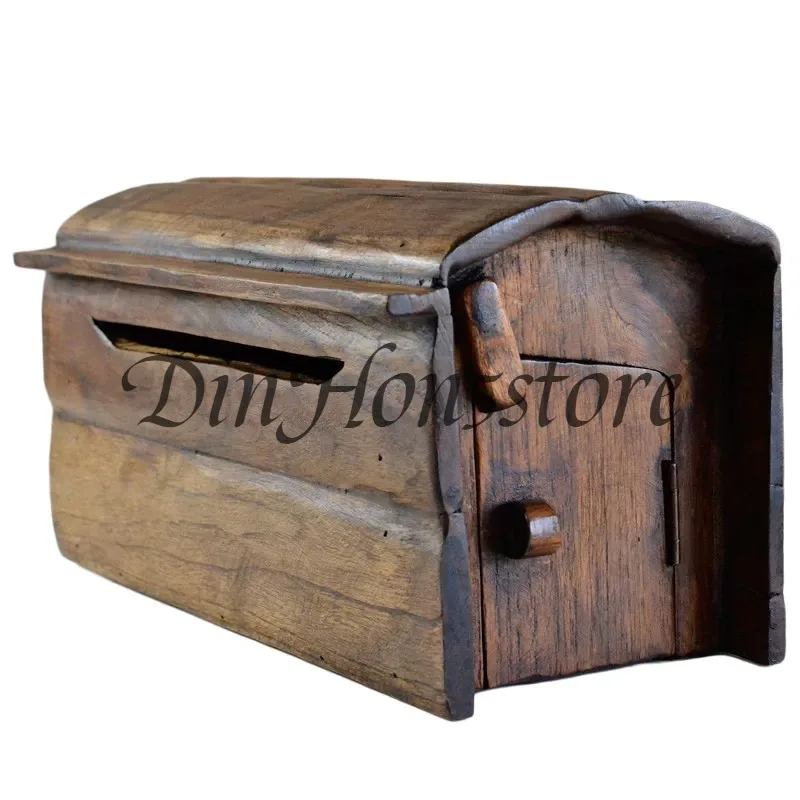 Solid wood mailbox pastoral retro mailbox villa outdoor wall hanging with lock mailbox home creative milk box