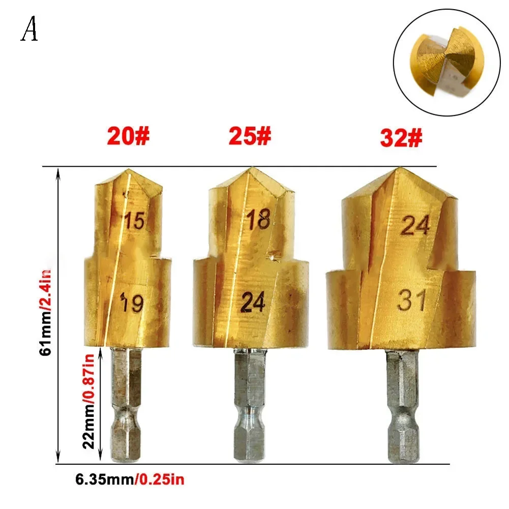 3Pcs 6.35mm PPR Water Pipe Puncher Drill Bit For Water PVC Pipe Expander Connector Repair Plumb Fit Reamer Hole Plumber Tool