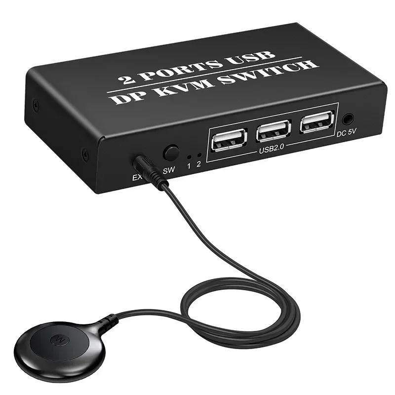 for DP KVM Switch 2 Port 8K@30Hz Displayport1.2 Switch 2 in 1 Out with 3 USB2.0 Port for 2 PC Laptop Share Keyboard Mouse