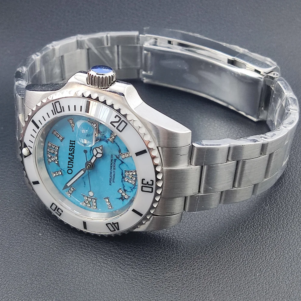 Luxury Diving automatic Men's Watch 40mm NH35A Date Stainless Steel Sapphire Crystal Ceramic bezel Watch Natural gemstone dial