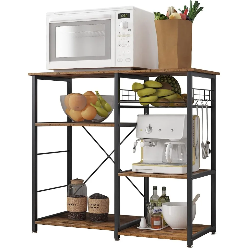 

3-Tier Kitchen Storage Cart with Baker's Rack, Utility Microwave Oven Stand, Rustic Brown Finish
