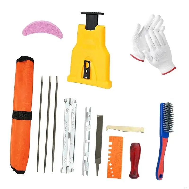 37ME Chain Chain Sharpening with 3 Round File Sizes, Guide Fixture, Portable Chain Care Set for Yard Maintenance