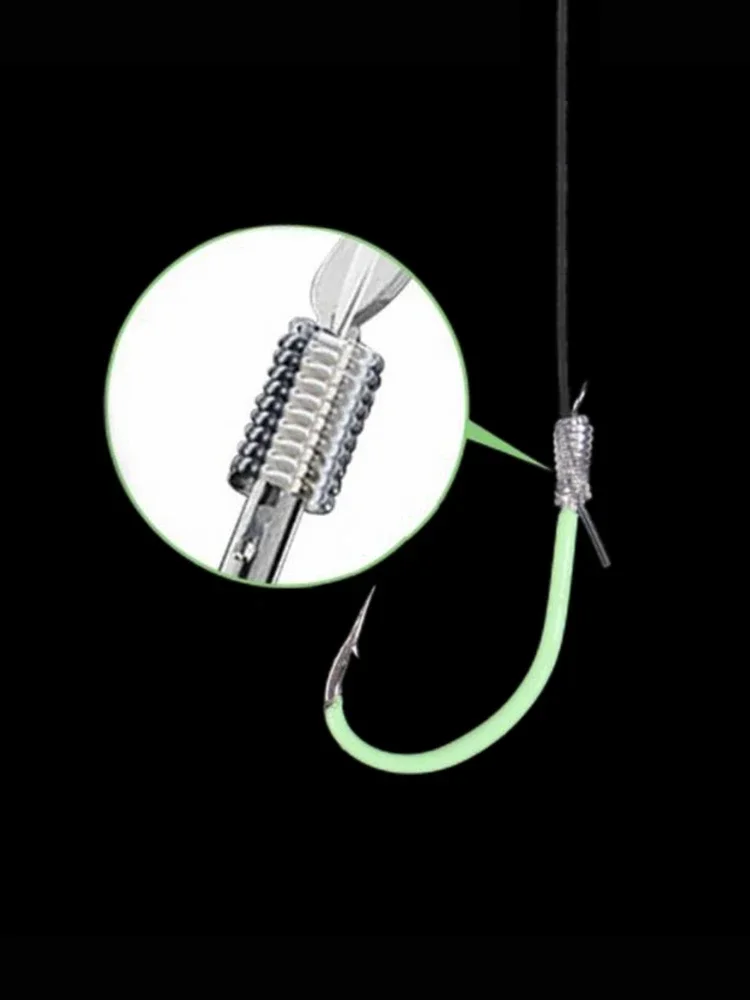 Ackibbik 12-28 # Hameçons de pêche lumineux qui brillent dans l'obscurité, hameçon avec ligne PE pour la pêche de nuit, accessoires de carpe