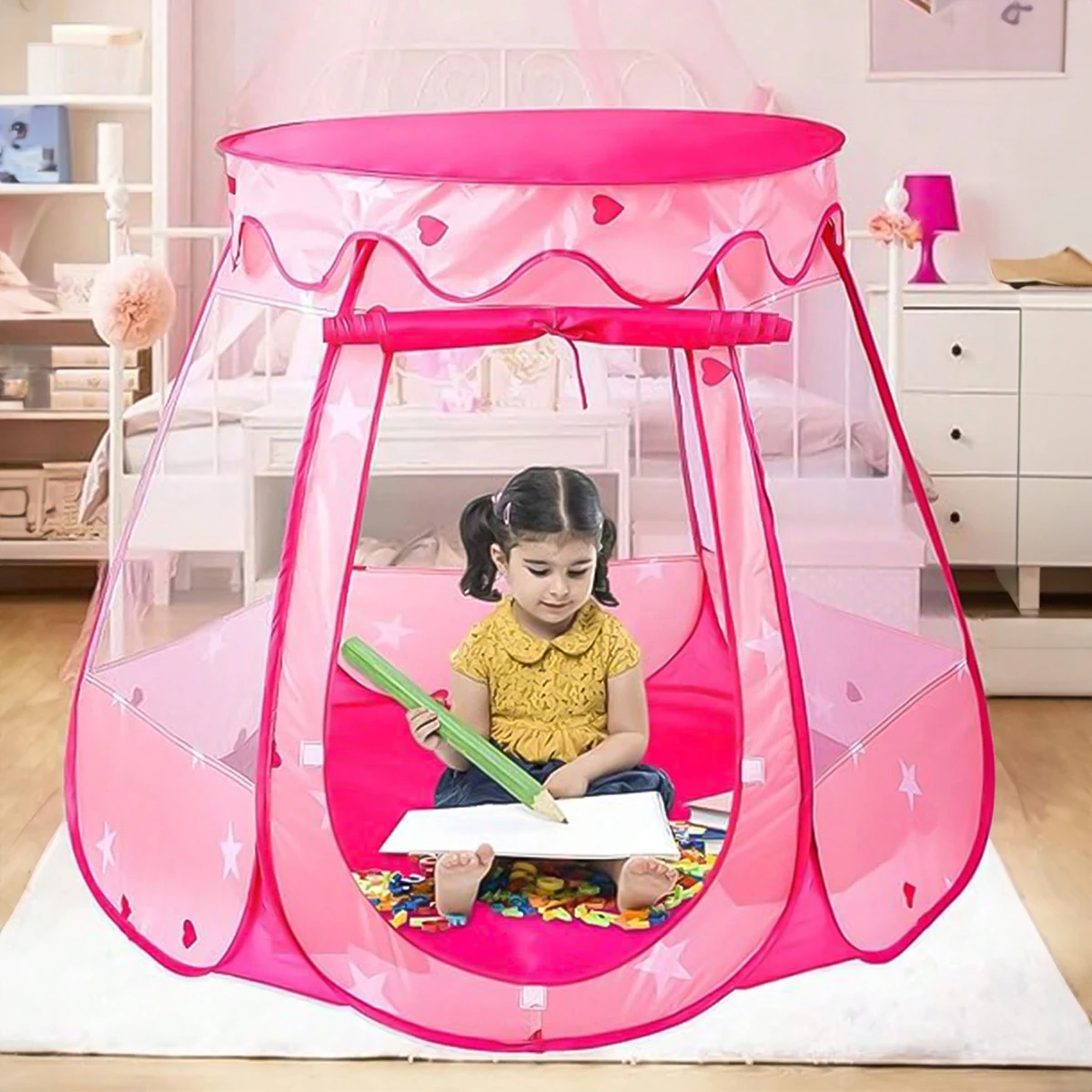 Tente d'intérieur et d'extérieur pliable pour enfants, maison de jeu, maison de princesse de rêve, ceinture pour enfants et filles