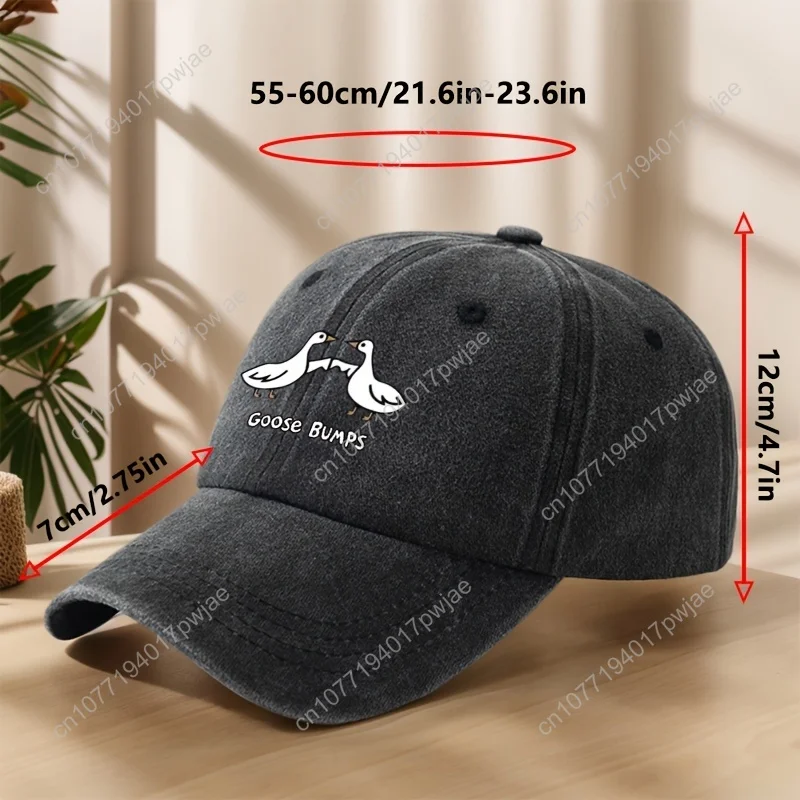 قبعة بيسبول كلاسيكية مغسولة "ريشة أوزة" قابلة للتعديل بتصميم زر المفاجئة الأبيض بنمط أوزة قبعة منقار البط للجنسين قبعة الشمس غير الرسمية #2