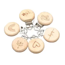 5Pcs Round Printing Beech Wood Teething Clip Chew Soother Pacifier Clip Chain For Nipple Chain Clip Nursing Product Wholesale