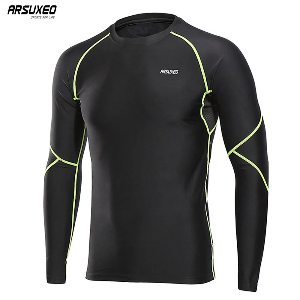 ARSUXEO Men's Winter Thermal Fleece Running Tights Warm Up Compression Training T-Shirt Cycg Base Layers Sports Shirts U81