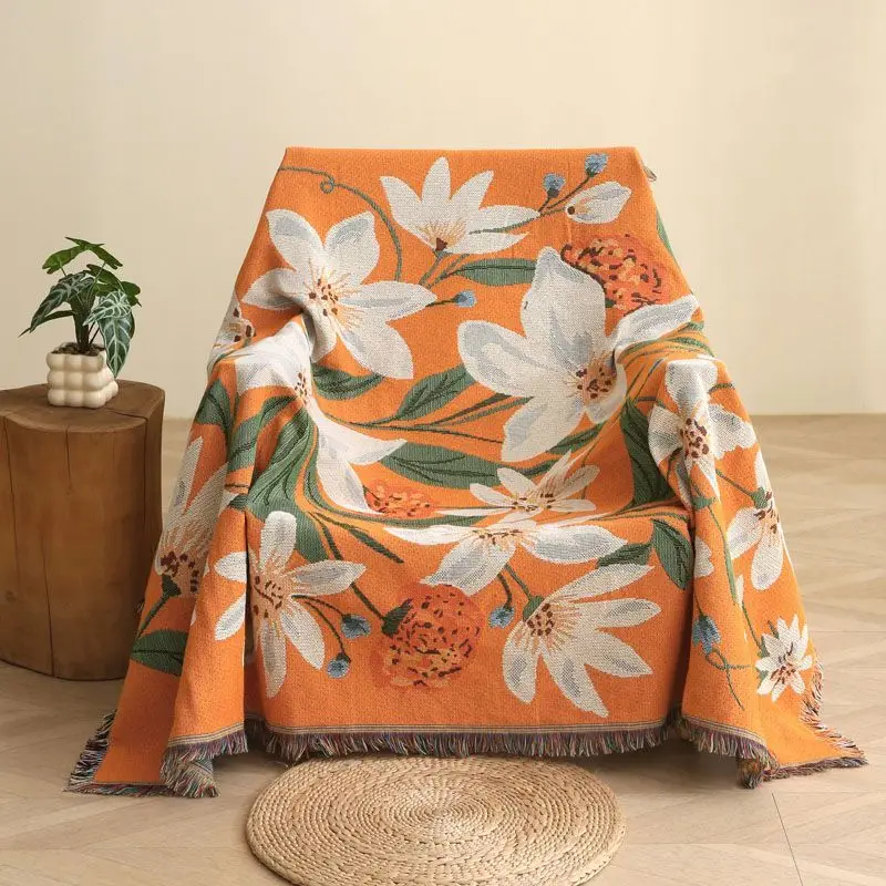 Tulip Single Sofa Tassel Cover Blanket,French Simple Round Coffee Table Tablecloth,Practical Home Decoration Scene Arrangement