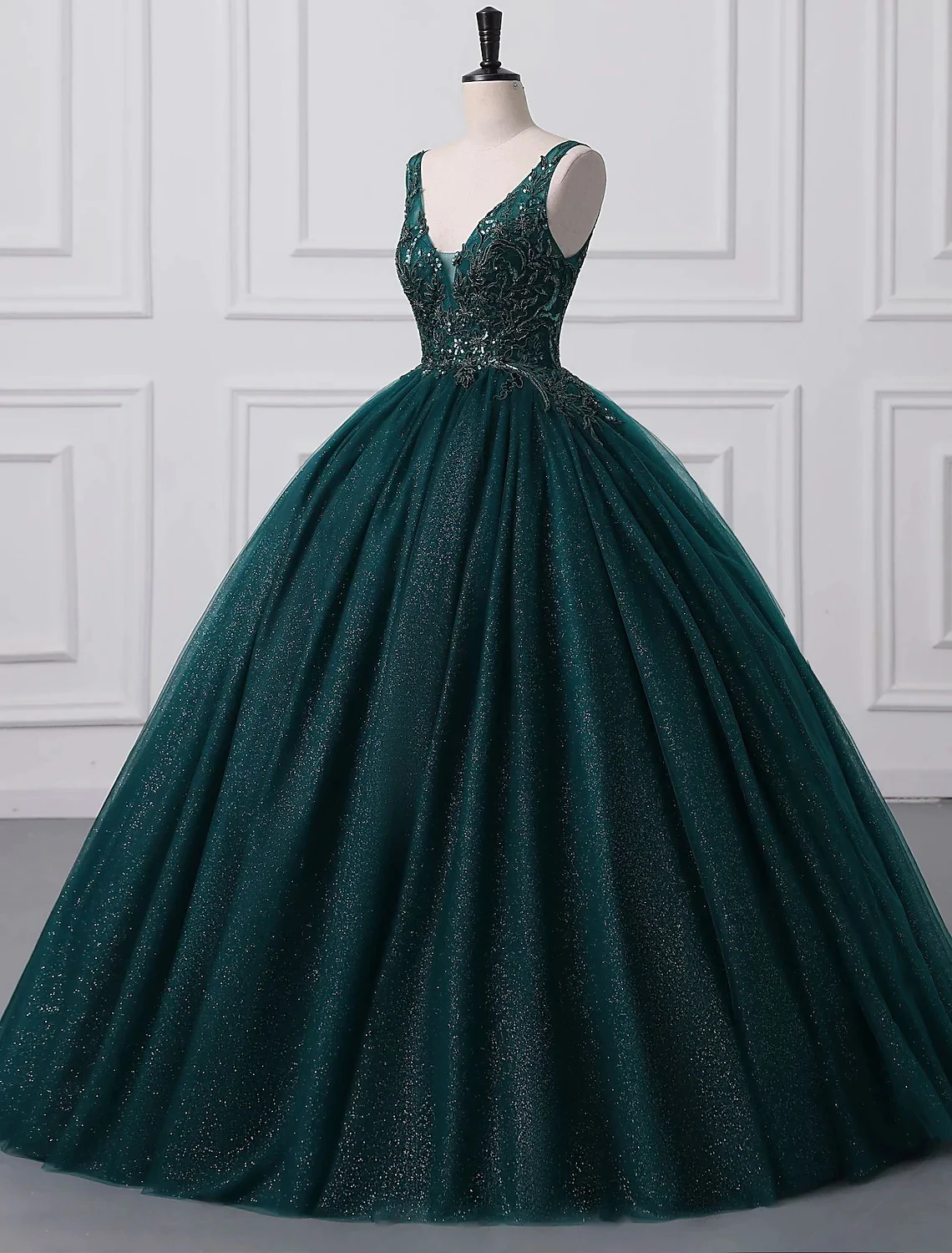 

Dark Green Tulle Evening Dress Sexy V Neck Sequined Beading Lace Up Backless Burgundy Formal Party Prom Ball Gown Robe De Soiree