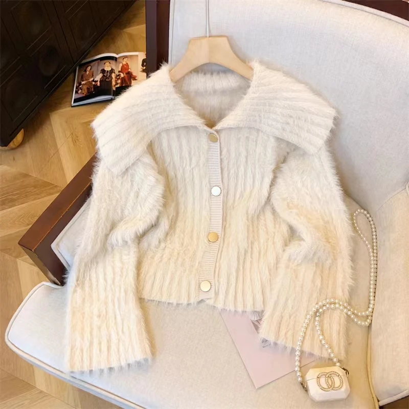 

Enjoy Fashion Autumn Winter Cardigans Solid Mink Cashmere Thick Warm Sweet Women Sweaters Korean Fashion Retro Sueter Mujer