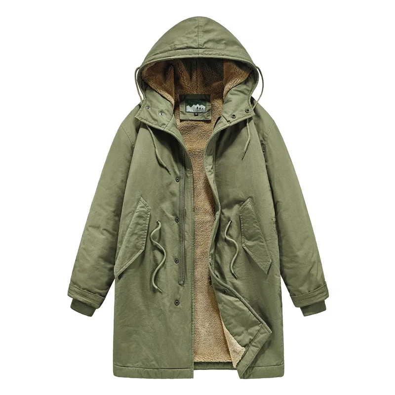 Male Clothes Quilted Jackets Coats American Vintage New Fashion Men's Solid Color Simple Basic Casual Trendy Loose Hooded Parkas