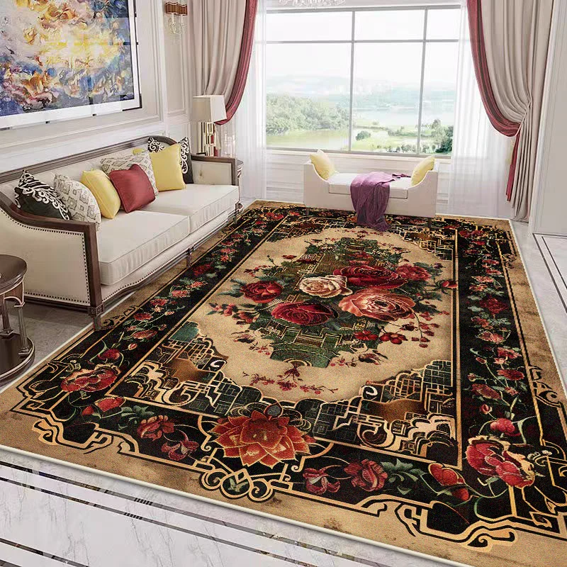Persian Style Big Size Room Decor Aesthetic Flower Design Bedroom Carpet Antiskid Living Room Rug Soft Sofa Table Mat Washable
