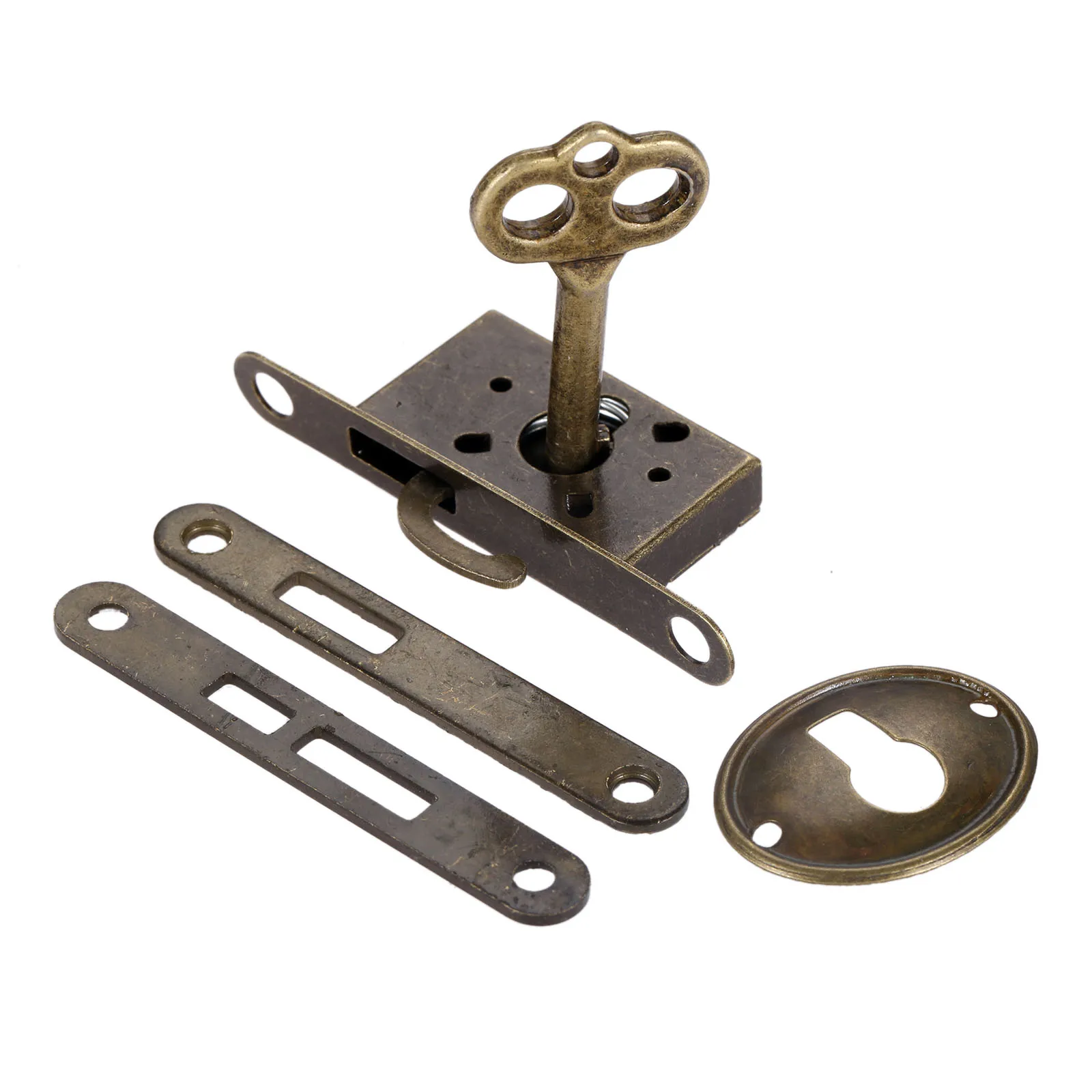 Vintage Antique Bronze Jewelry Wooden Box Lock Classical Furniture Drawer Wardrobe Decorative Lock Sliding Door Lock with Key