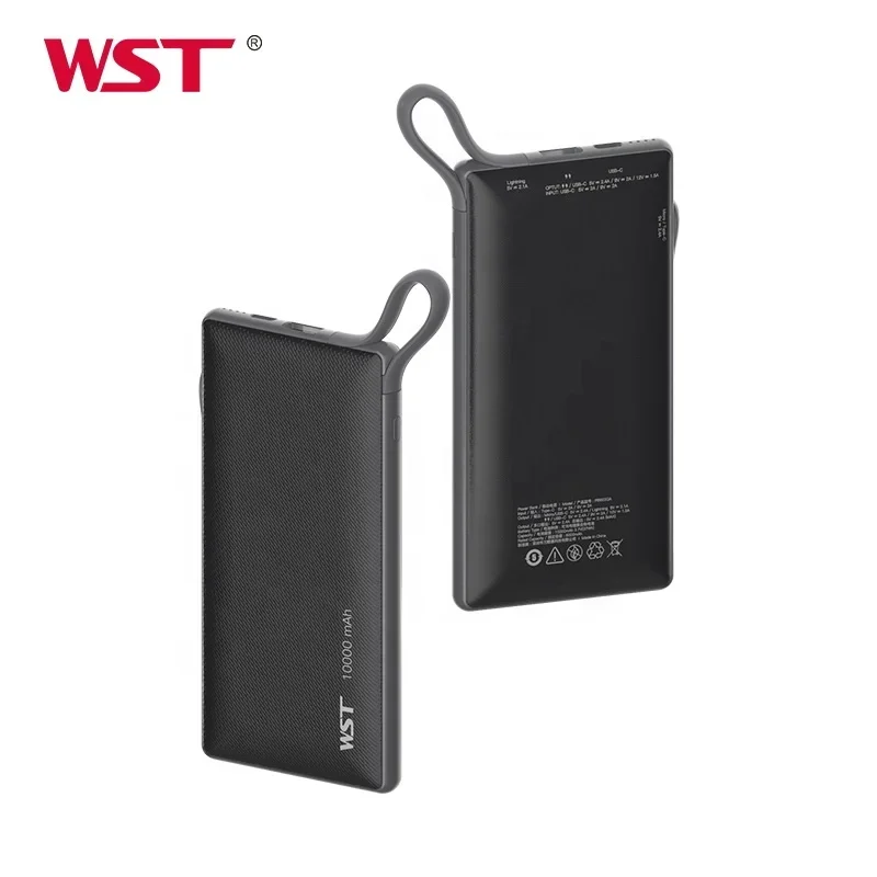 

WST 2024 Input Output 18W Fast Charge PD Fast Charge Output 10000mah Power Bank with Cable