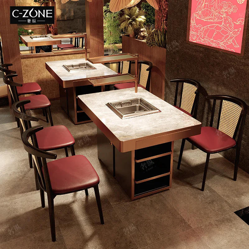 Rock slab barbecue shop hot pot table and chair chain theme restaurant card seat sofa Hunan restaurant hot pot restaurant roast