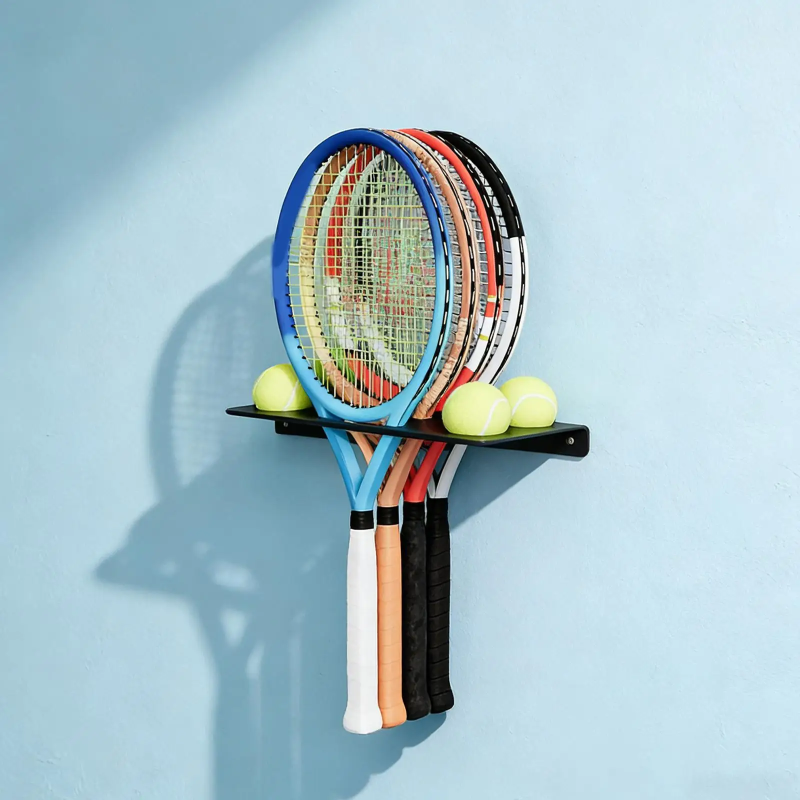 Tennis Racket Holder Black Metal Wall Mounted Display Rack Parallel Placement Organizer for Club School