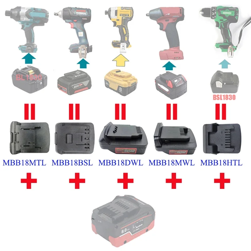 

MBB18MTL MBB18DWL MBB18MWL MBB18HTL Adapter for Metabo Battery Convert To for Makita for DeWalt for Bosch for Hitachi Batteries