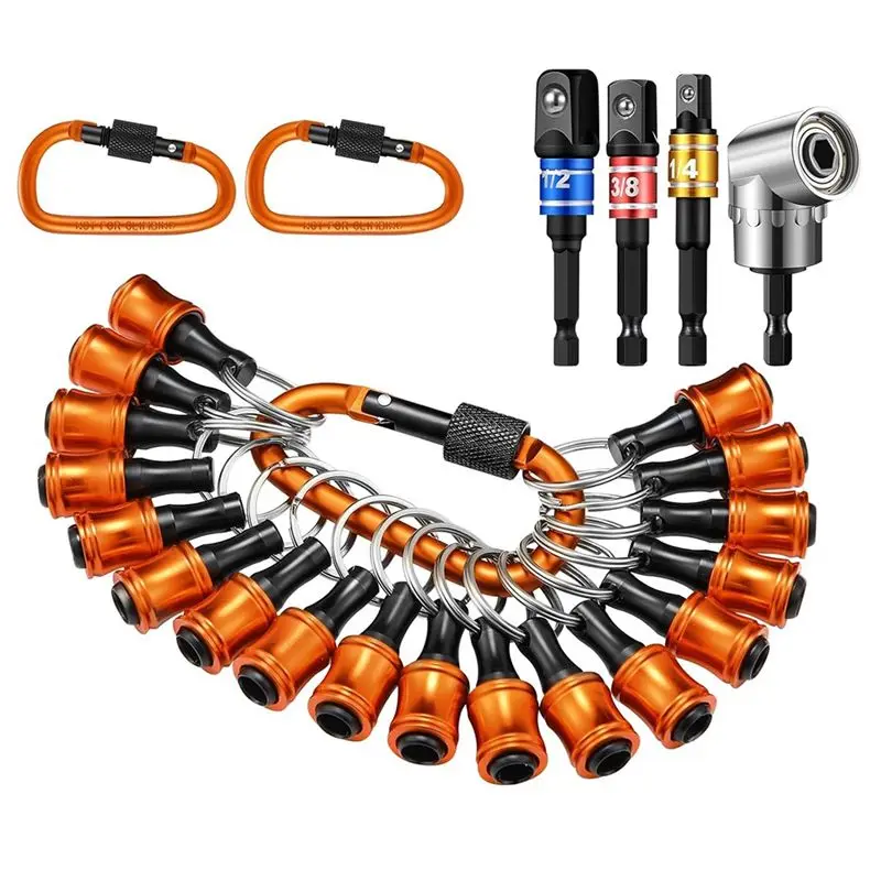 

A36T-18Pcs Drill Bit Holder Keychains,3Pcs 1/4 3/8 1/2Inch Socket Portable Hex Shank Screwdriver Bit Holder Drill Attachment