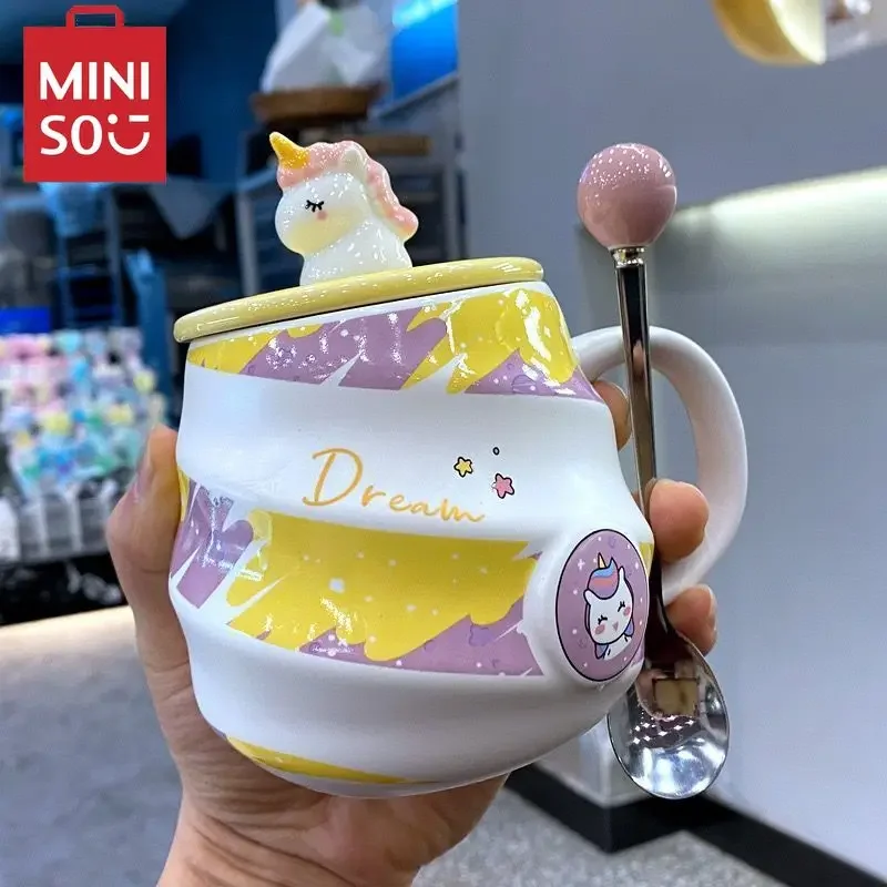 MINISO Cute Unicorn Ceramic Mug Creative Animal Simple Design Girls Mug Household Drinking Mug Birthday Gift