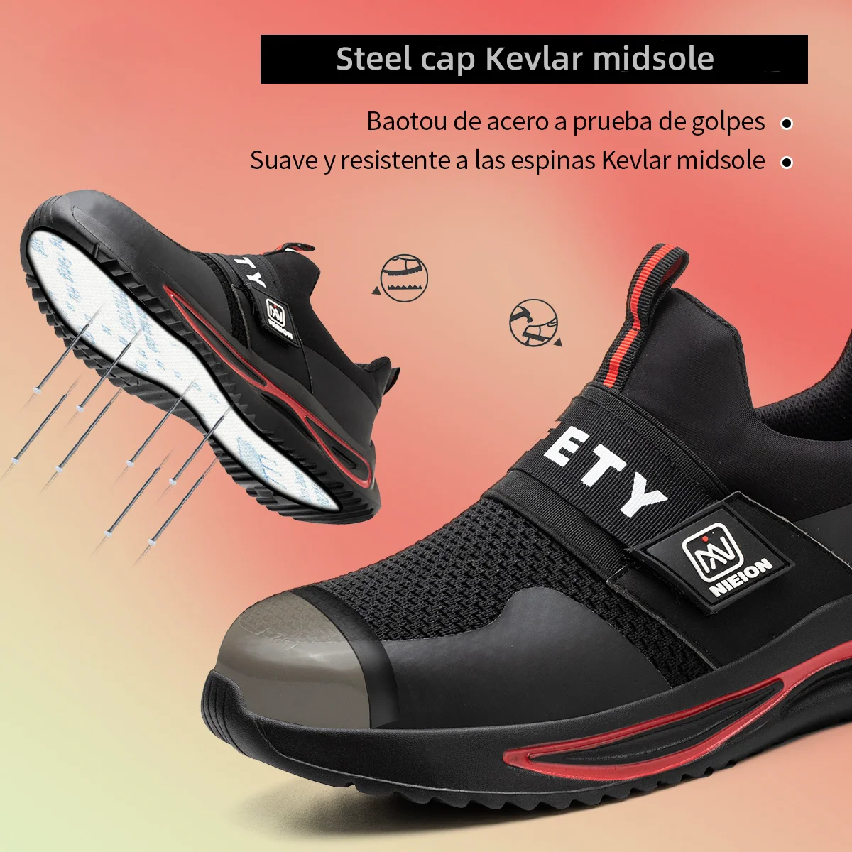 Zapatos de seguridad para hombre y mujer, calzado de trabajo a prueba de perforaciones, ligero, transpirable, informal, protector