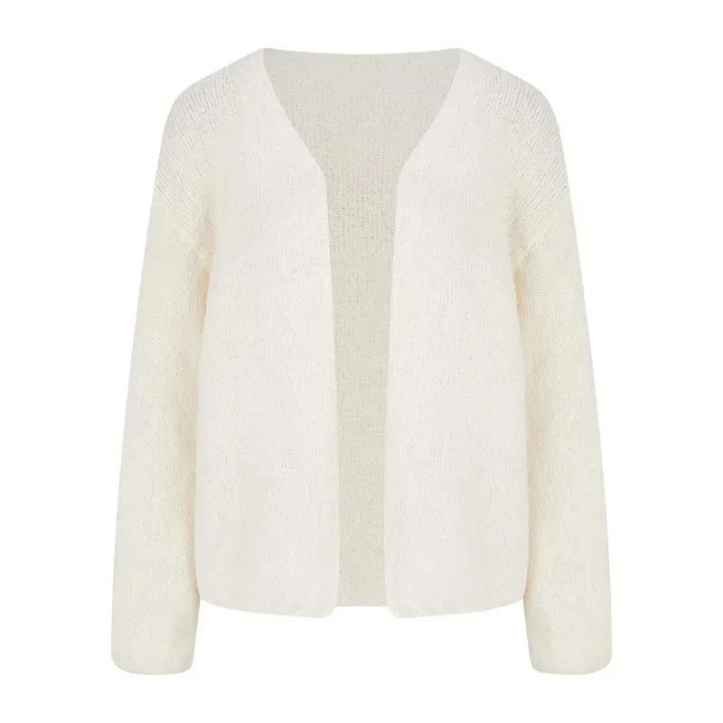 Vintage Women Loose Lazy Style Solid Long Sleeve Knit Cardigan Casual Outerwear