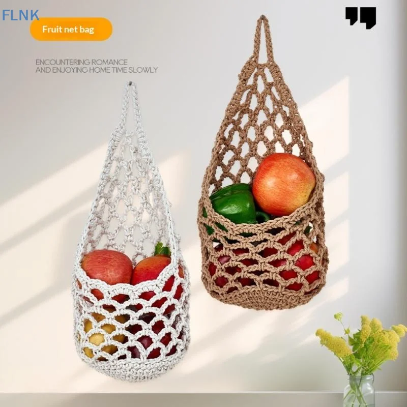 【KC】Hand Woven Hanging Fruit Net Bag Practical Gift Breathable Wall Mount Veggie Storage Holder for Housewarming New Home