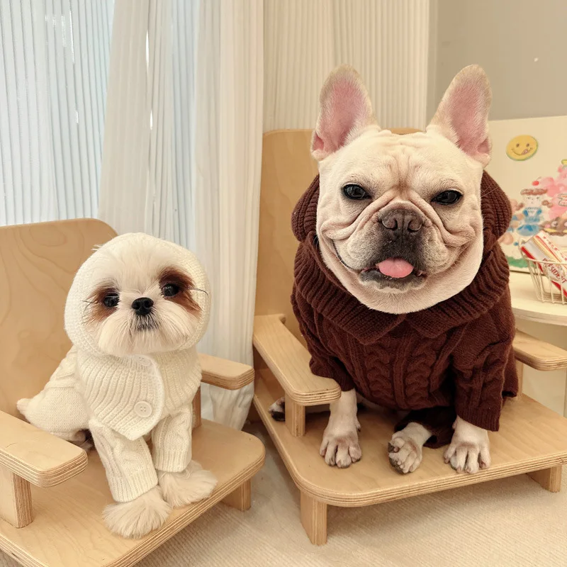 Winter New Solid Color Pullover Knitted Dog Hat Windproof Warm Collar Puppy Bichon Teddy French Bulldog Pet Hat Dog Accessories