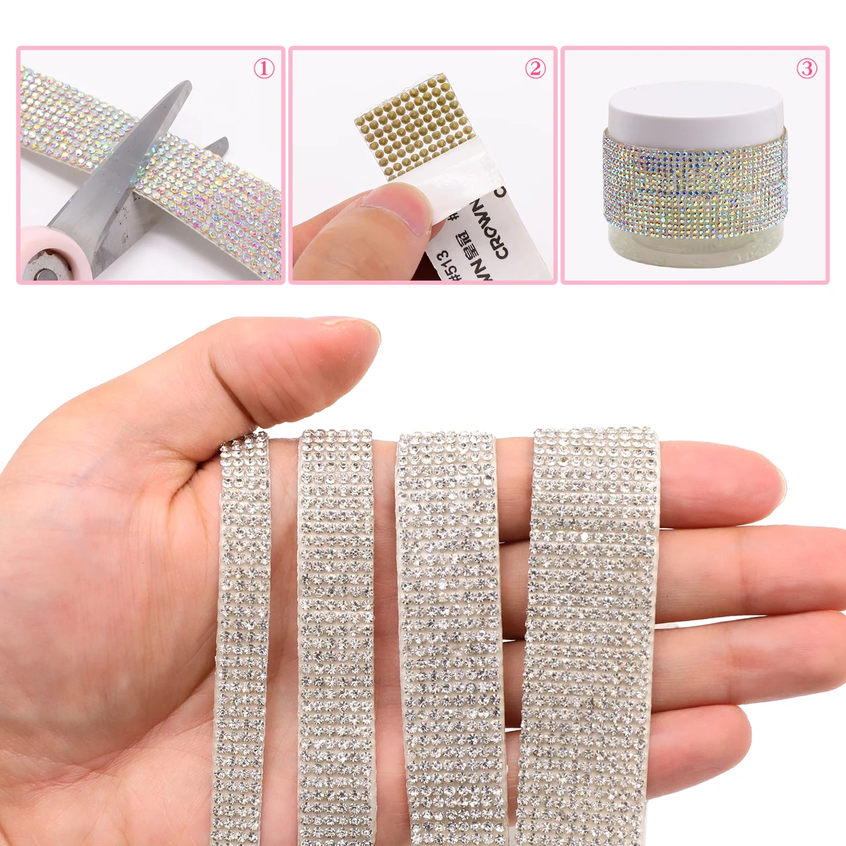 Self Adhesive Crystal Rhinestone Sticker Diamond Ribbon DIY Sticker Rhinestones Arts Crafts Car Phone Decoration Dropshippin