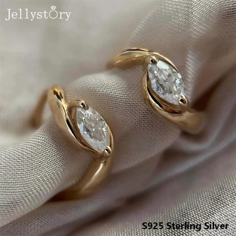 JellyStory Office Chic Hoops Niche Light Luxury Earrings S925 Sterling Silver Marquise Moissanite Simple Versatile Gift