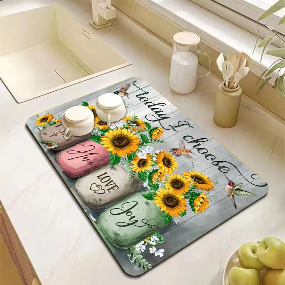 Today I Choose Sunflowers Coffee Mat Absorbent Dish Drying Mat for Kitchen Counter Rubber Backed Coffee Bar Fit Under Espresso