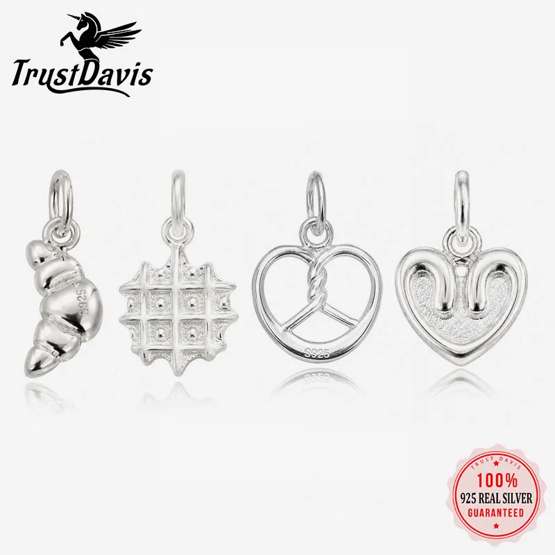 TrustDavis 925 Sterling Silver Cute Pendant Pretzel Croissant Waffle Small Gift for DIY Bracelet Necklace Jewelry Making DZ1934