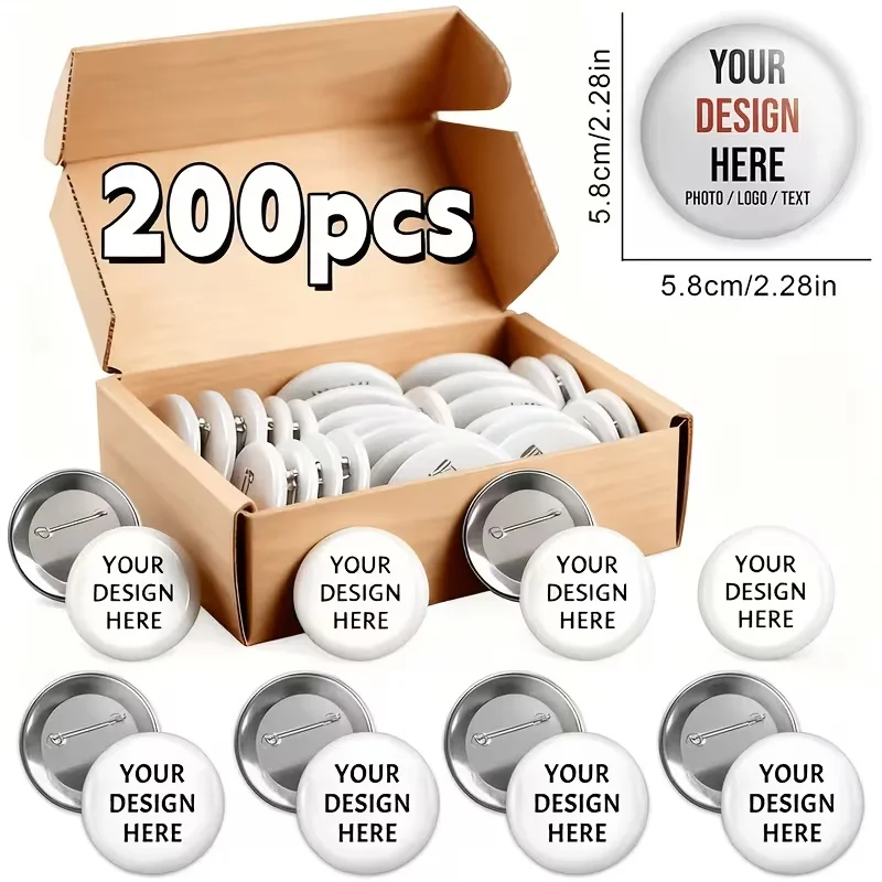200Pcs Customizable round Metal Badges with Buttons Personalized Design Add Photos Logos Texts for Promotions Branding Handcraft