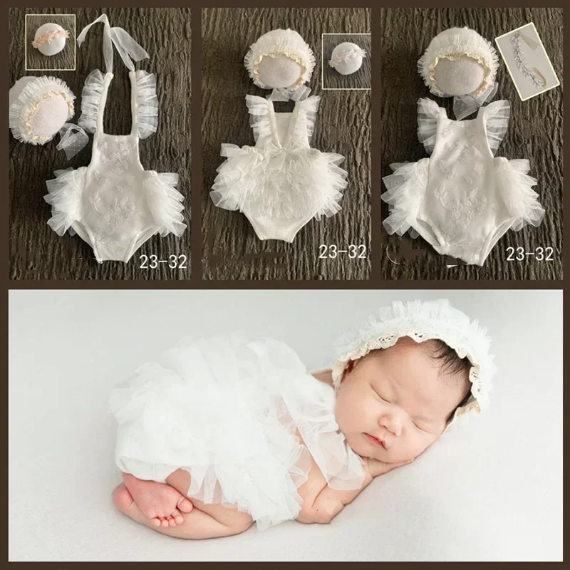 Newborn Photography Props Hat Headband Baby Girl Lace Dress  Romper Bodysuits Outfit  Clothing  Accessories