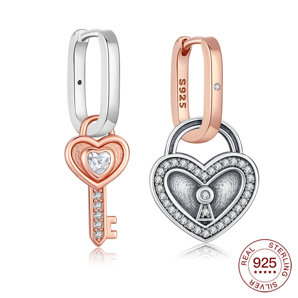 925 Sterling Silver Earrings Heart-shaped Key Lock Earrings Original Earrings For Ladies Fashion Friends Party Daily Wear Gift