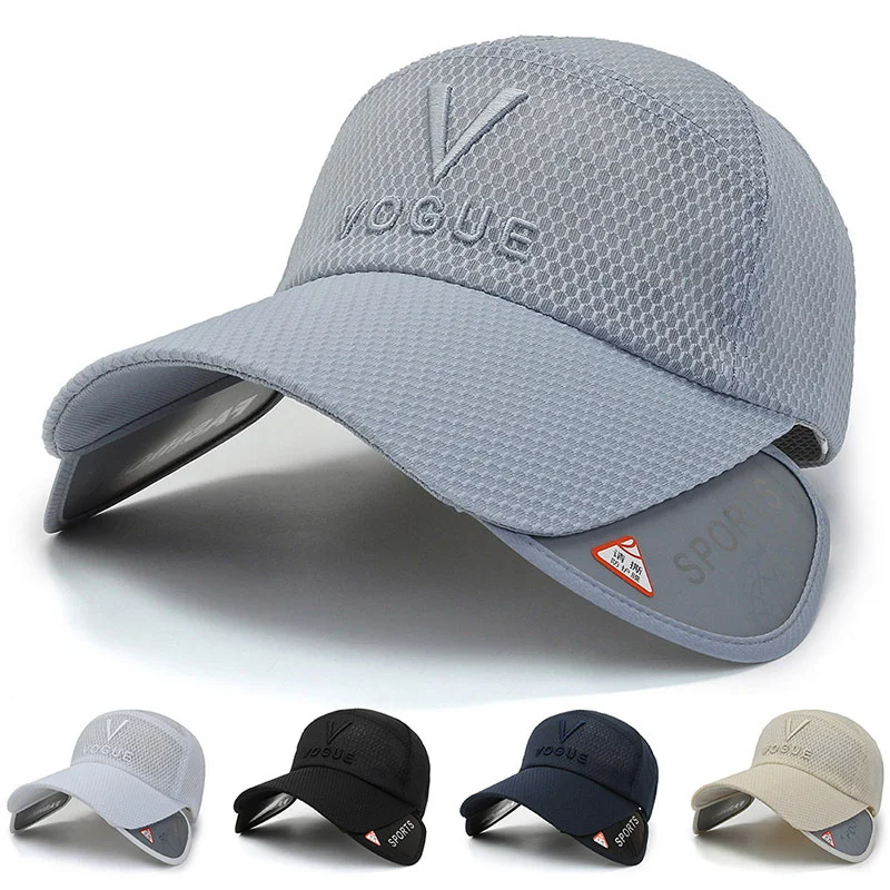 4.13 Inch Long Brim Sun Visor Hat Women Adjustable Golf Cap with Retractable Brim and Reflective Strip UV Protection Beach Hat