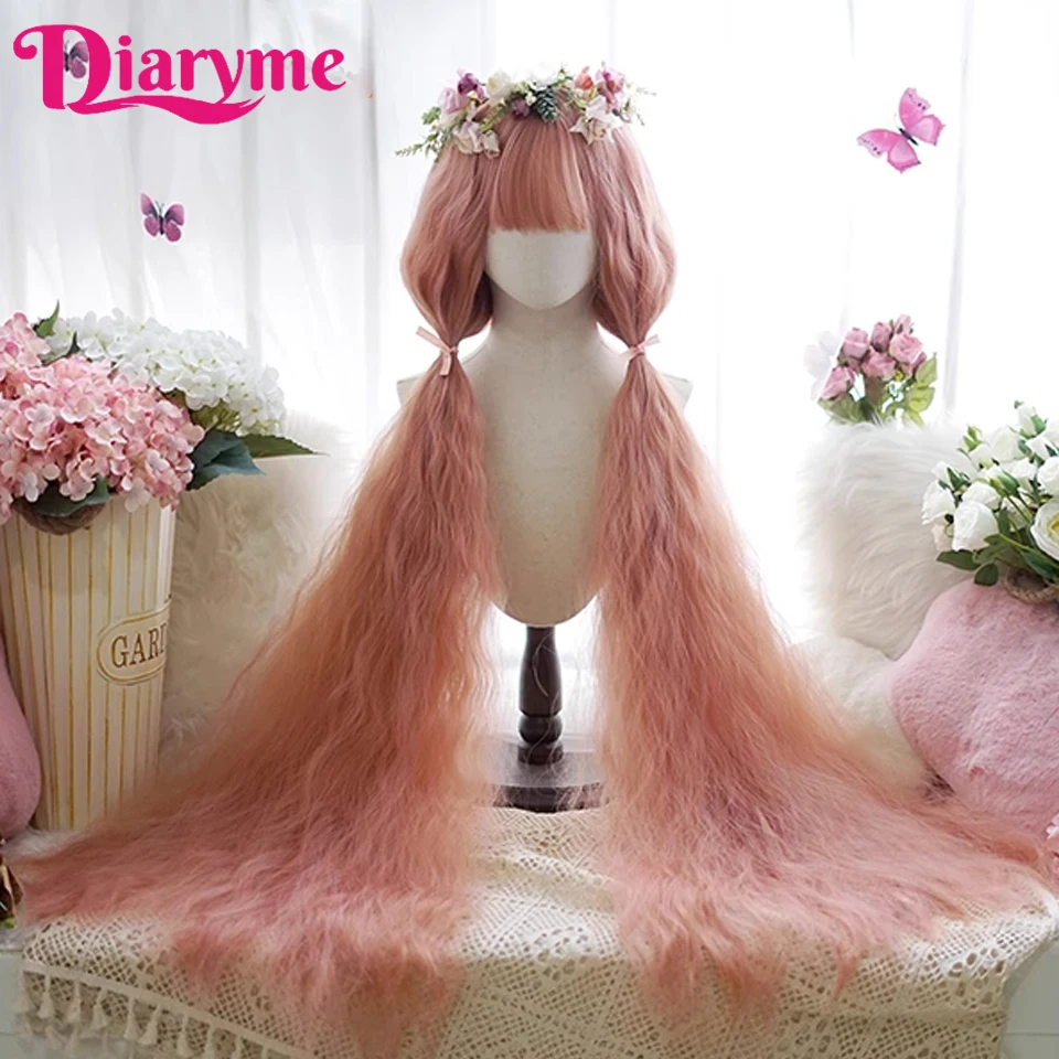 Perucas onduladas extra longas para mulheres, cosplay sintético rosa, perucas lolita, cabelo natural, peruca loira preta, peruca feminina lolita