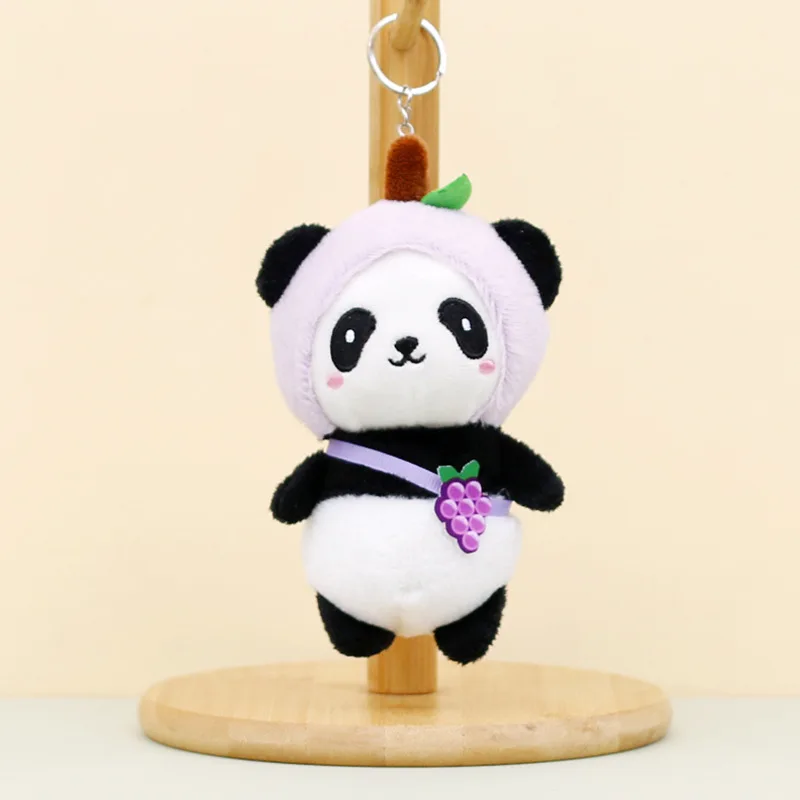 Pendant Keyrings Gift Plush Cute Panda Turn Into Strawberry Grape Carrot Keychain Women Bag Ornaments Toy Soft Pom Ball Car Key
