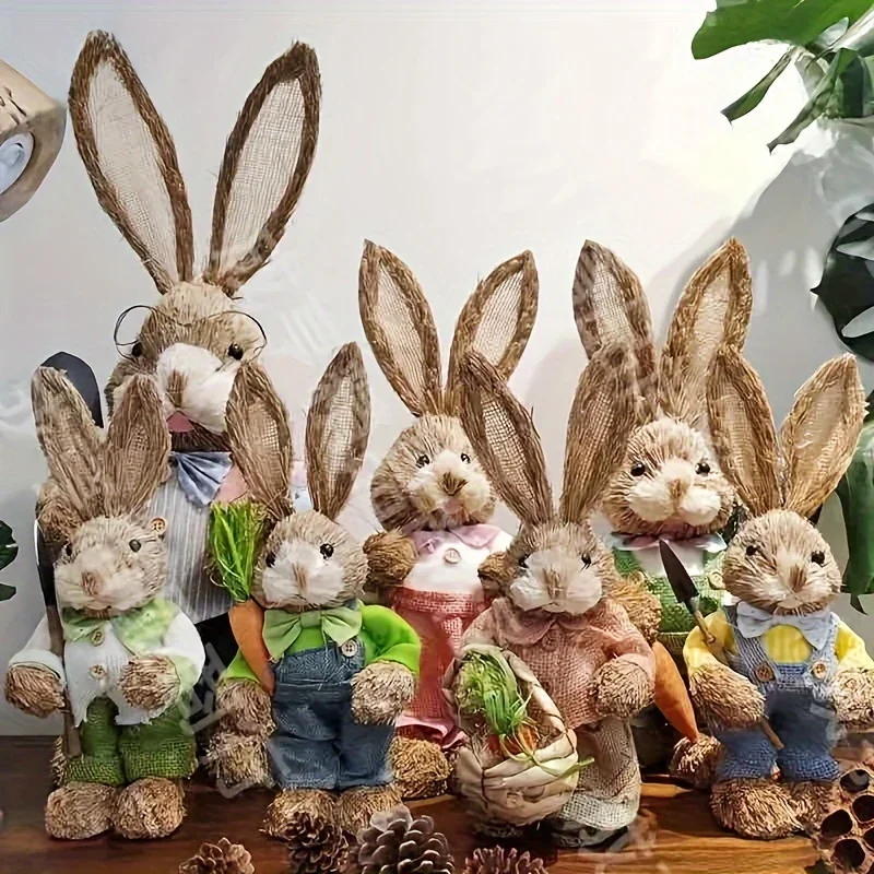 

Rural Retro Handmade 1pc 35Cm Straw Rabbit - Cute Pet Ornaments for Home Decoration - Natural Atmosphere, Full of Warmth