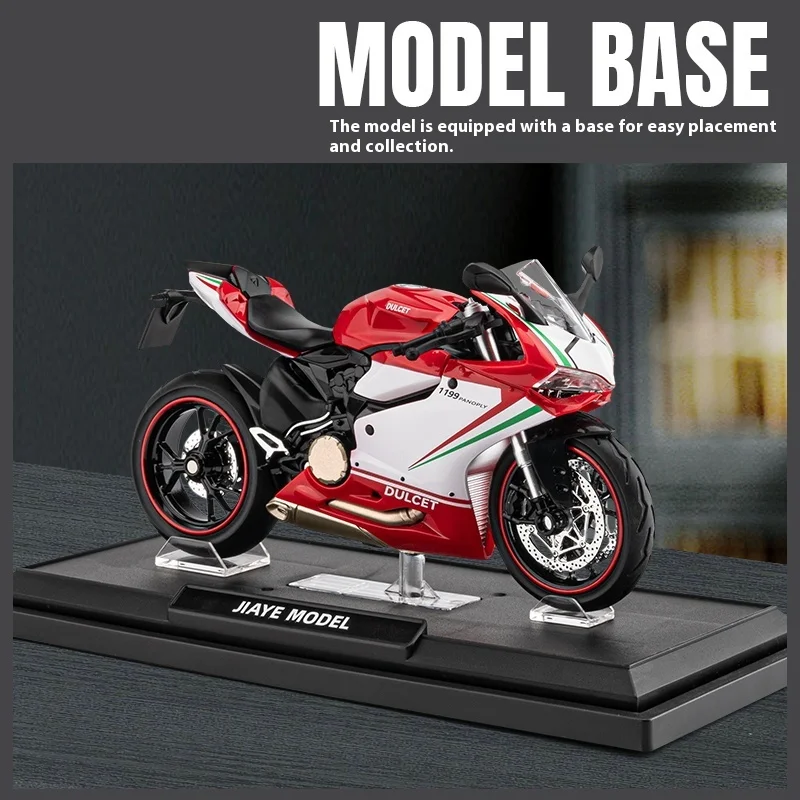 1:12 Scale Ducati 1199 Alloy Motorcycle Model w/ Shock Absorbers - Collectible Kids Toy for Motorsport Fans