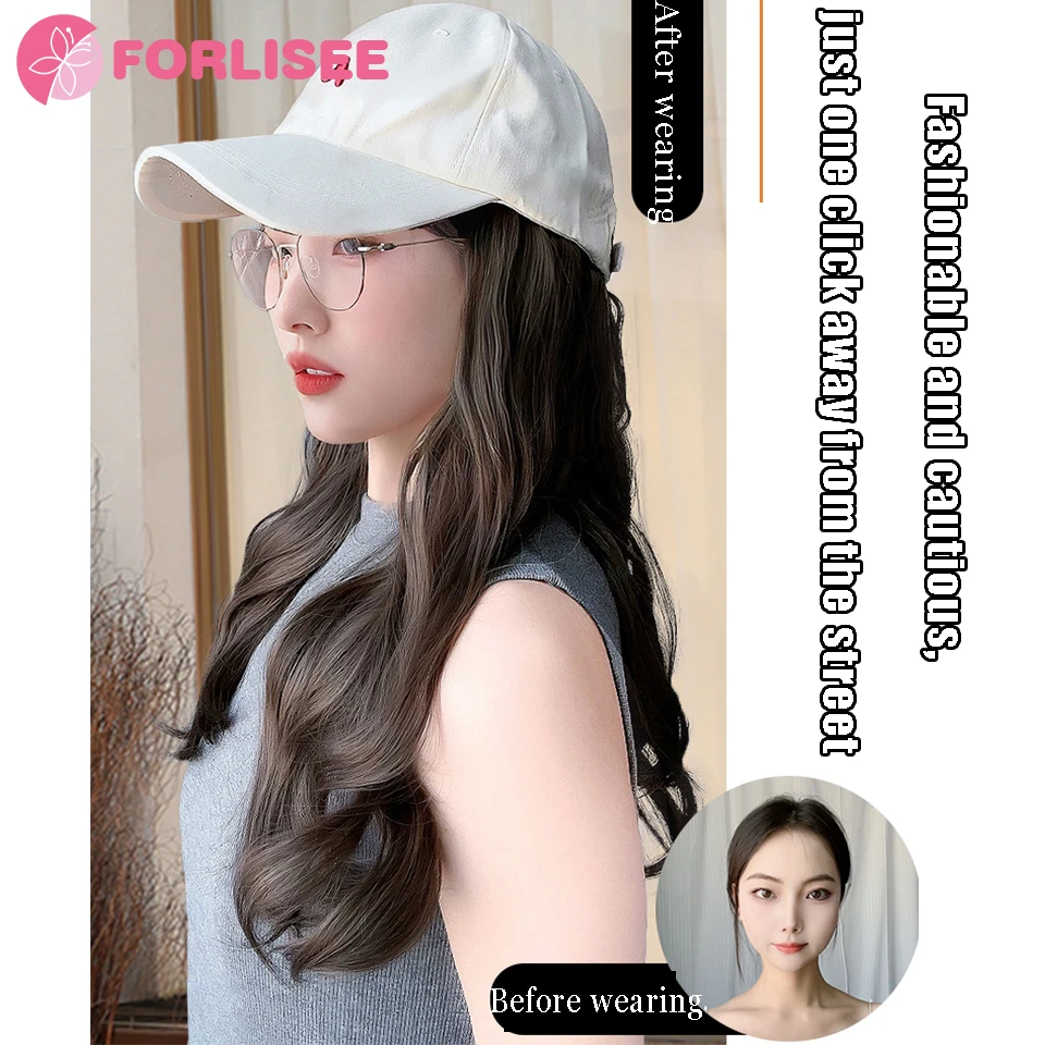 Synthetic Wig Hat Women 2023 New Sun Protection and Sunshade Letter Duck Tongue Hat Long Curly Hair Fashion Natural Hat Wig