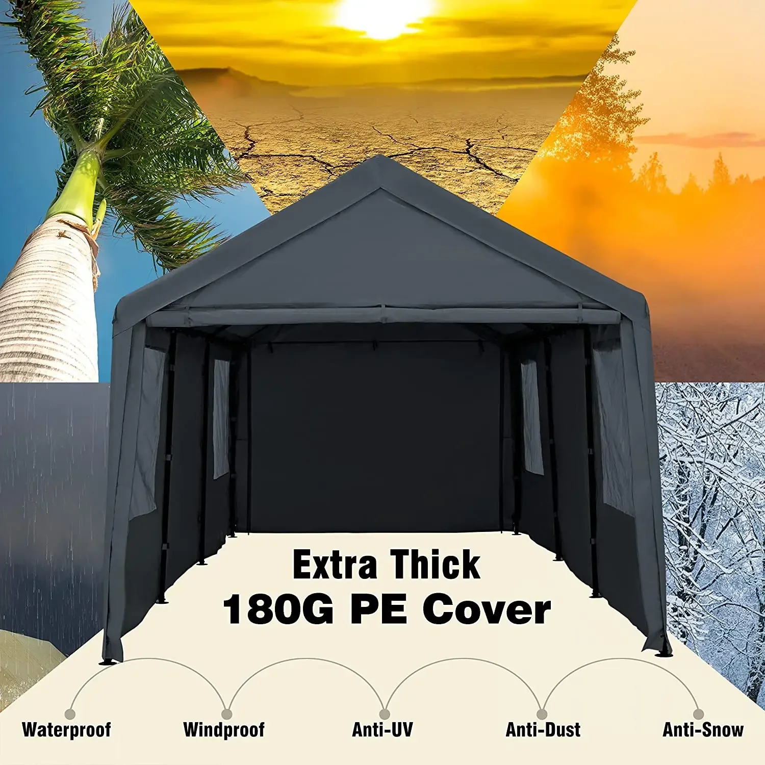 Carport Canopy 6x3M 3x3M Heavy  with Removable Sidewalls & Doors Portable Car Port Garage Shelter for Boat & Party