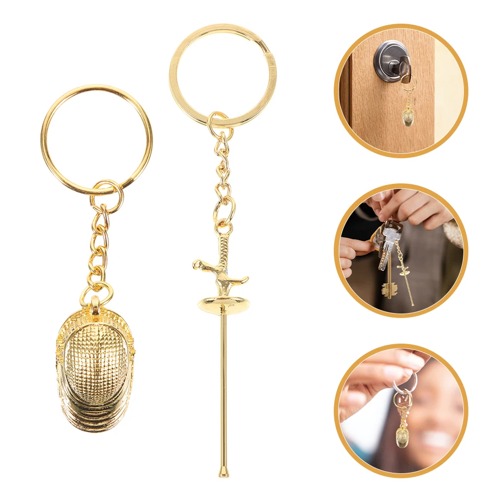 

2 Pcs Fencing Keychain Bag Hanging Decoration Decorate Creative Metal Backpack Pendant Ornaments