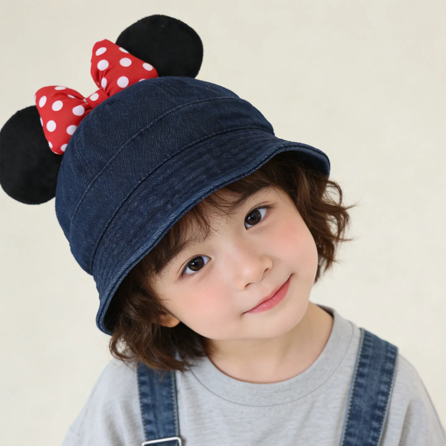 Kids Cartoon Mouse Ear Denim Bucket Hat Cute Bowknot Fisherman Hat Baby Girl Sun Hat 6-18 Months Toddler Outdoor Travel Cap