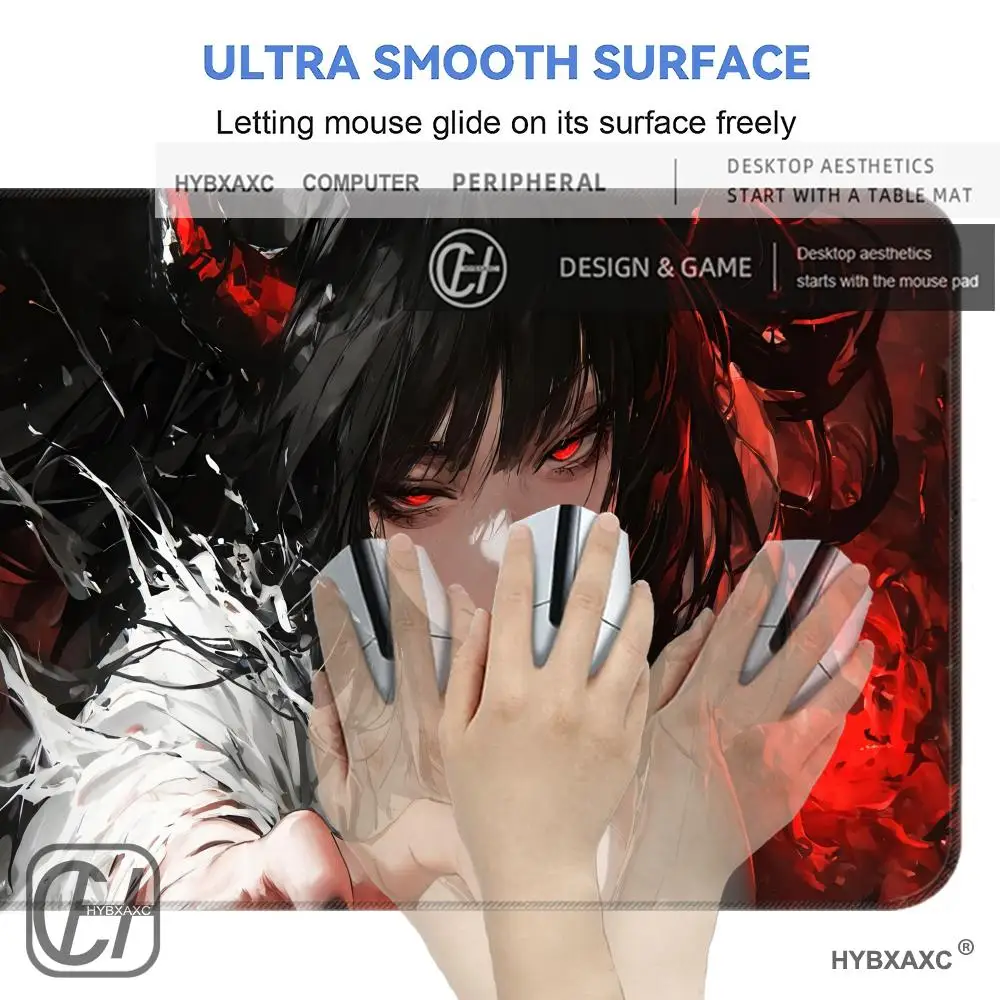 HYBXAXC Dark Devil Horn Red Eyes Anime Girl Large Extended Gaming Mouse Pad Grunge Goth Aesthetic Non-Slip Rubber Desk Mat