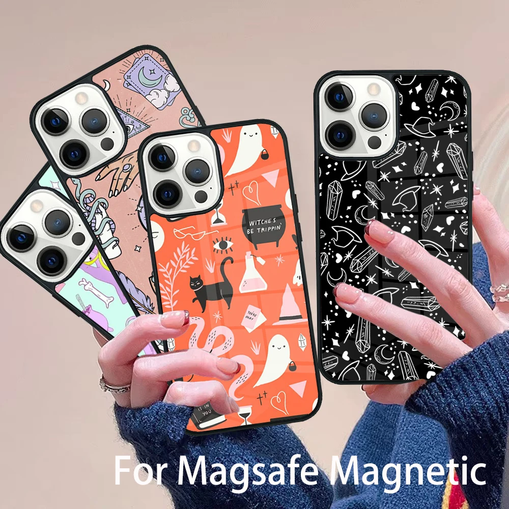 

Girly Pastel Witch Goth Pattern Phone Case Magesafe Magnetic Wireless Charge Cover For IPhone 16 11 12 13 14 15 Pro Max Plus
